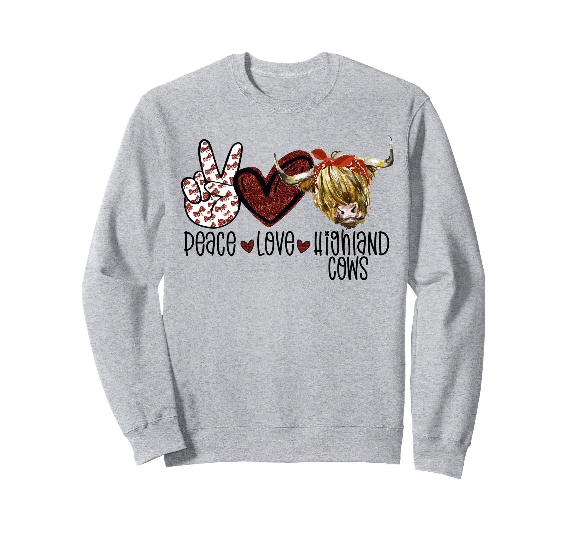 Highland Beef Cow Farmers Peace Love Sweatshirt - Trendy Graphic Men Women - T-Shirt, Sweatshirt, Hoodie