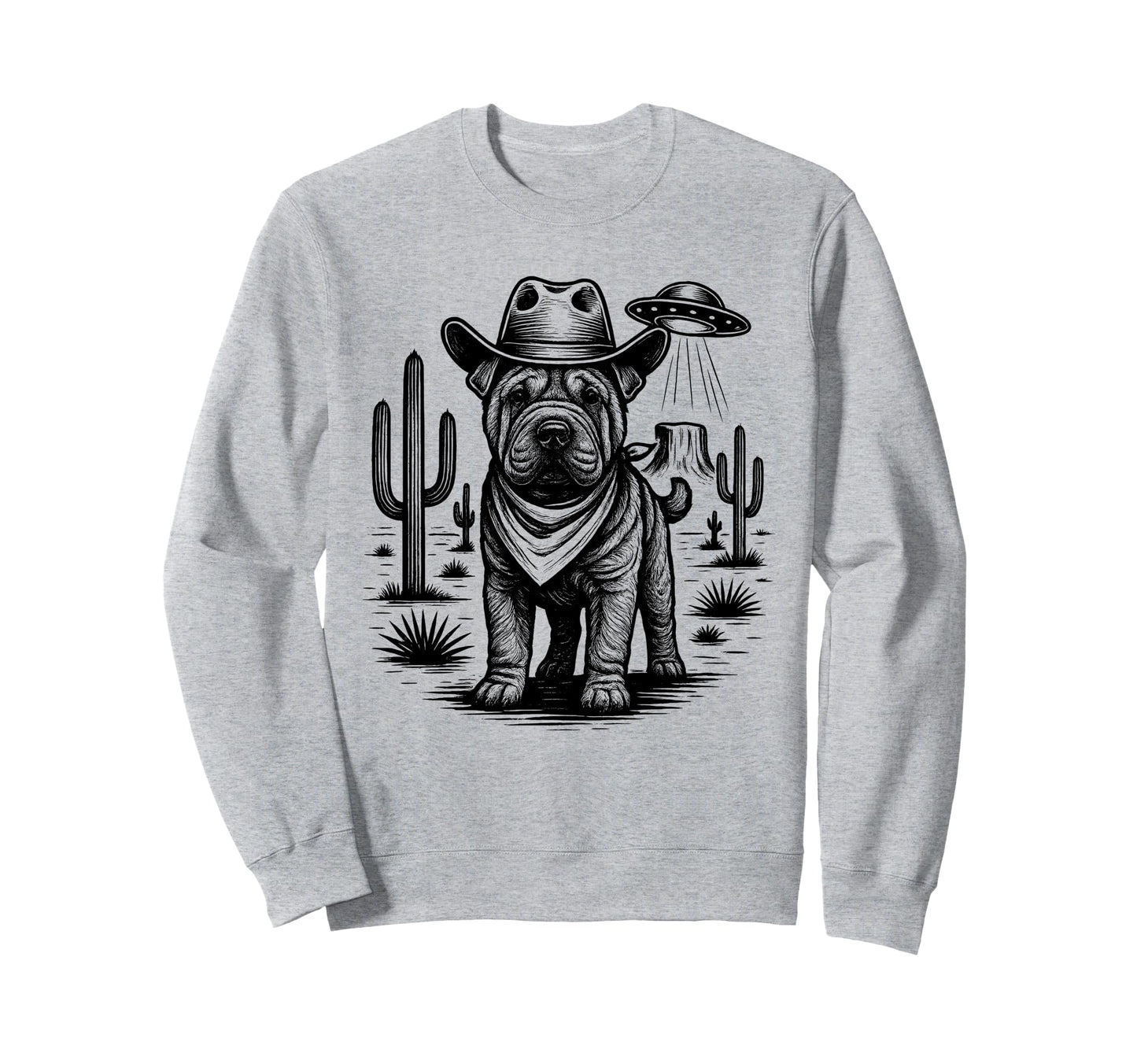 Cowboy Shar Pei Dog Ufo Western Sweatshirt - Aesthetic Graphic for Adults - T-Shirt, Sweatshirt, Hoodie