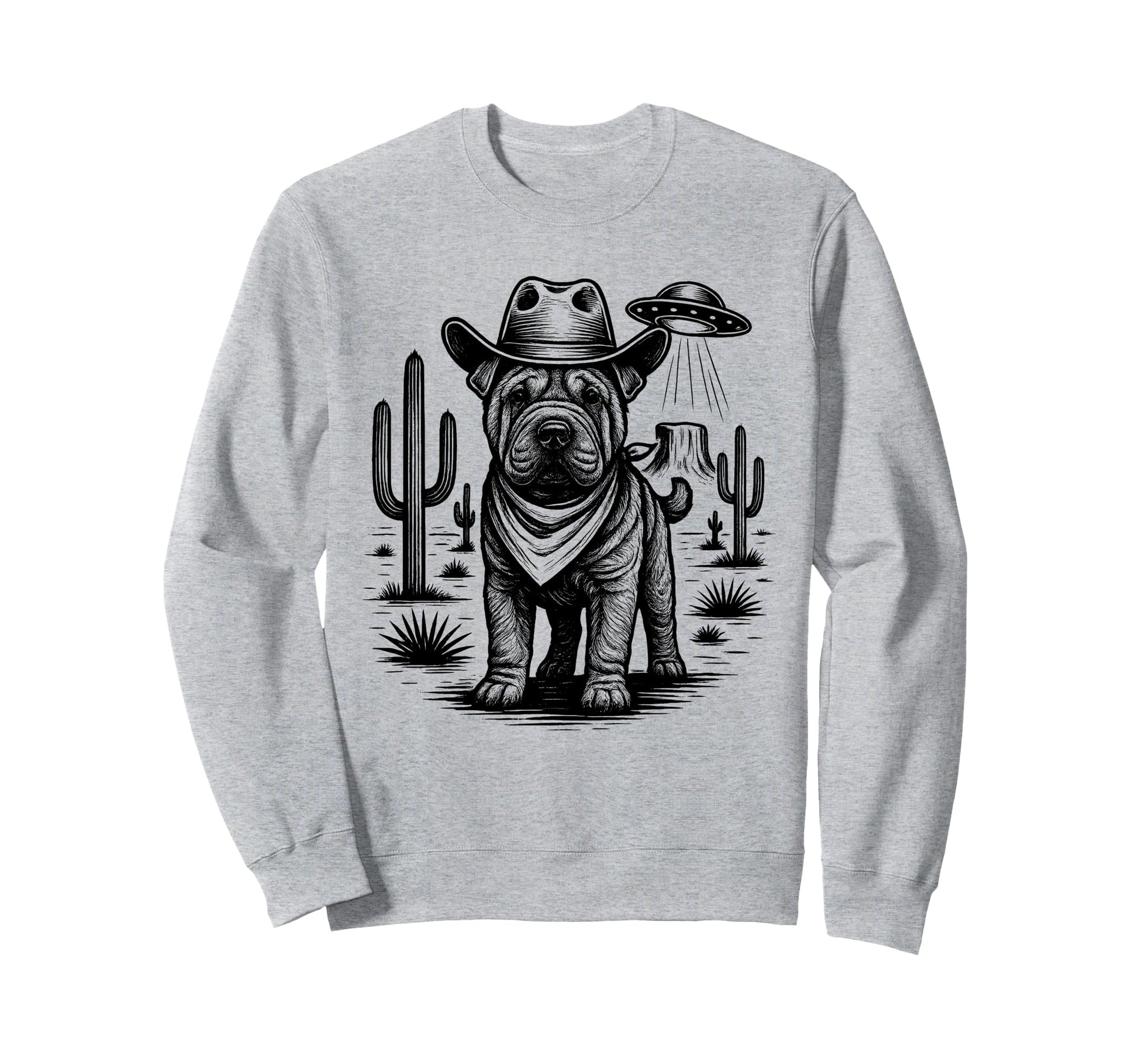 Cowboy Shar Pei Dog Ufo Western Sweatshirt - Aesthetic Graphic for Adults - T-Shirt, Sweatshirt, Hoodie