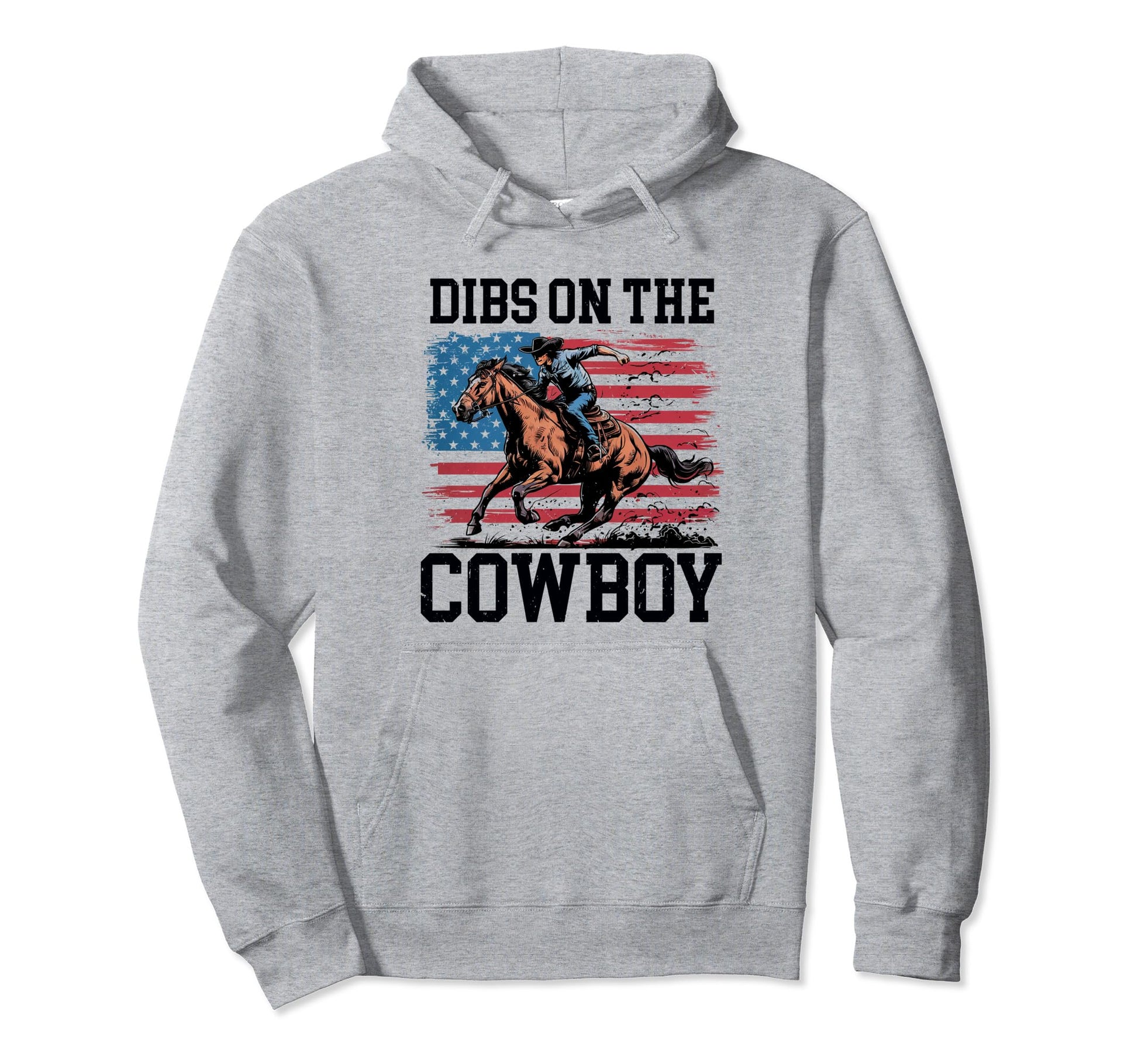 Dibs Cowboy Riding Horse Usa Flag Hoodie - Trendy Graphic for Adults - T-Shirt, Sweatshirt, Hoodie