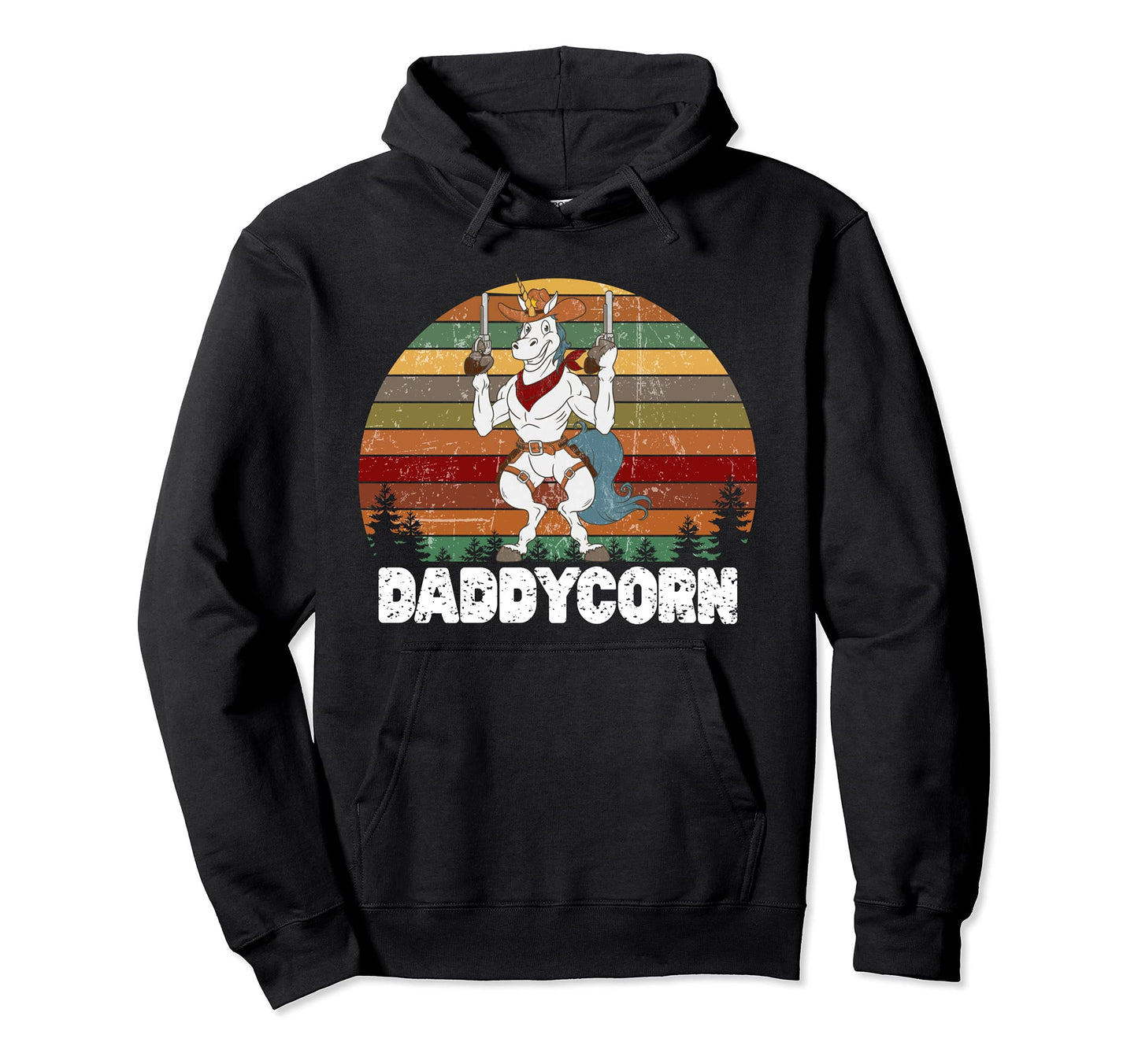 Daddycorn Unicorn Daddy Sunset Cowboy Hoodie - Minimalist Print for Adults - T-Shirt, Sweatshirt, Hoodie
