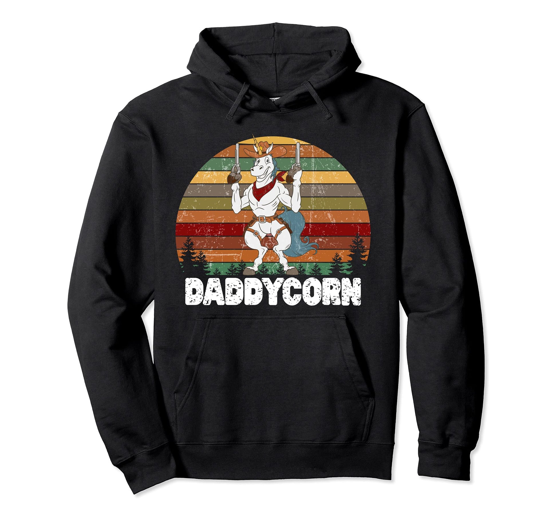 Daddycorn Unicorn Daddy Sunset Cowboy Hoodie - Minimalist Print for Adults - T-Shirt, Sweatshirt, Hoodie
