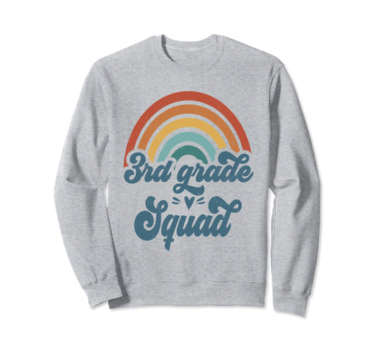 3Rd Grade Squad Groovy Rainbow Sweatshirt - Unique Graphic for Adults - T-Shirt, Sweatshirt, Hoodie
