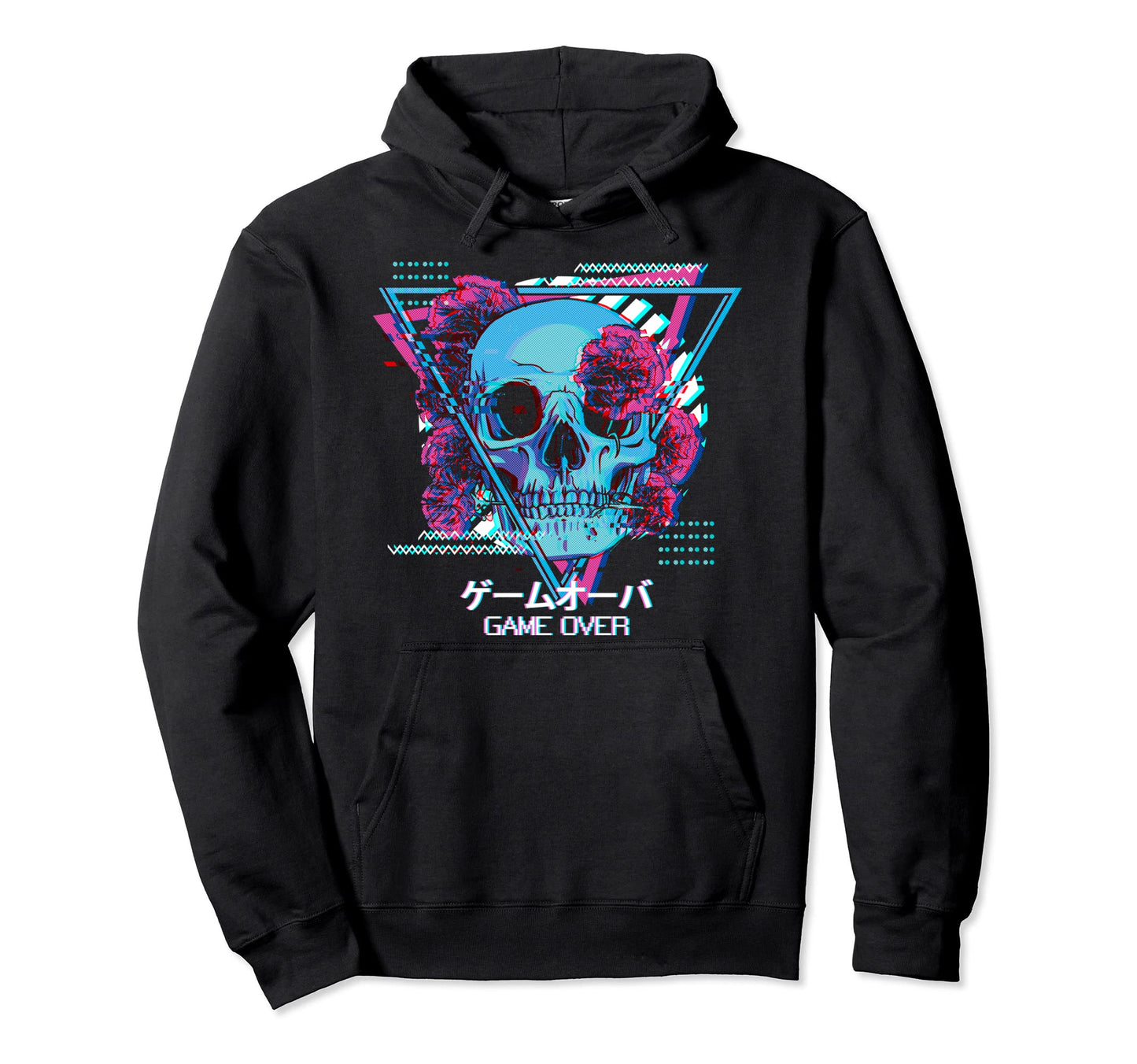 Skull And Roses Game Over Japanese Hoodie - Fun Novelty Design for Adults - T-Shirt, Sweatshirt, Hoodie
