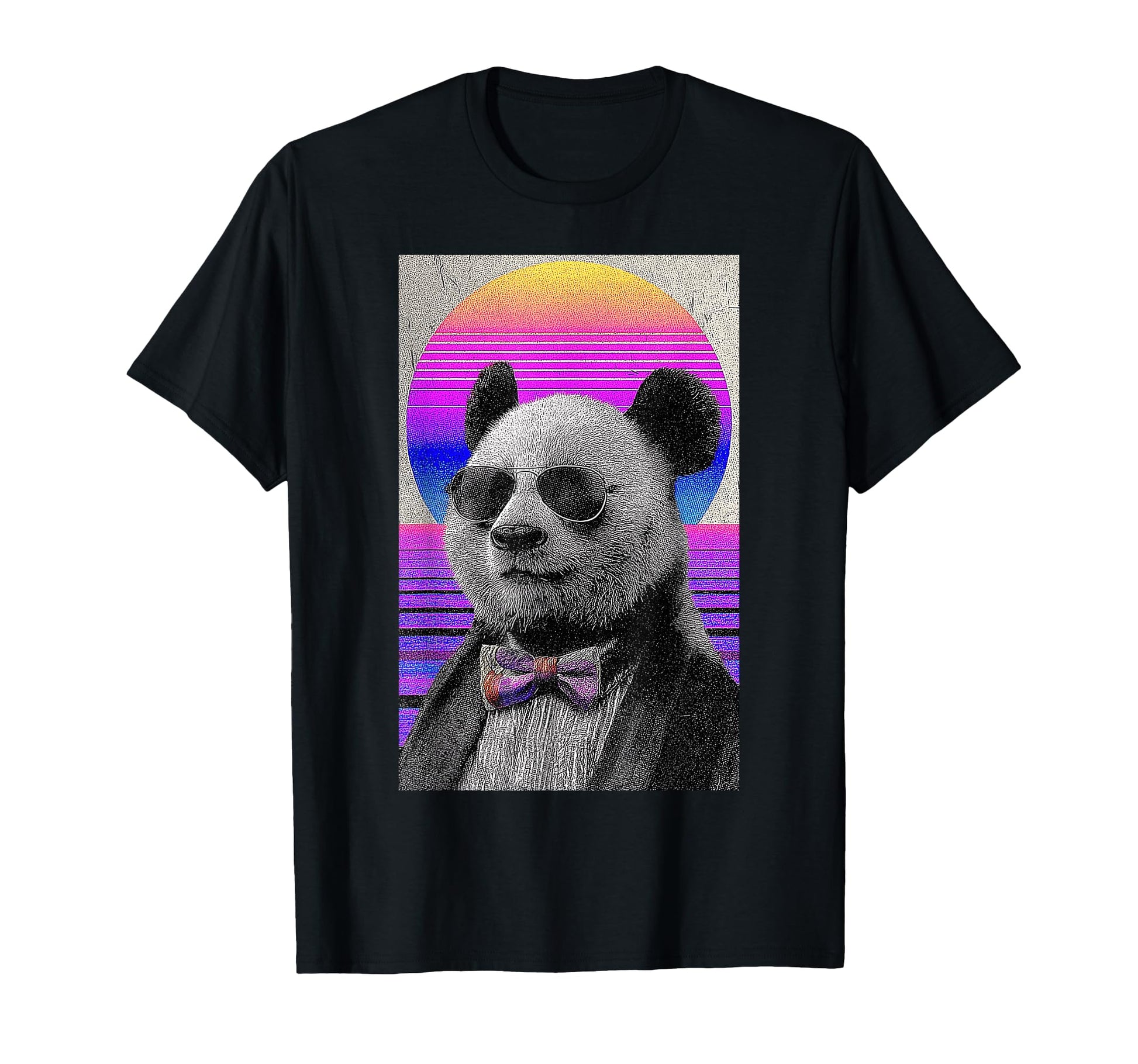 Funny Panda Bow Tie 80S Synthwave T-Shirt - Casual Everyday Wear Men Women - T-Shirt, Sweatshirt, Hoodie