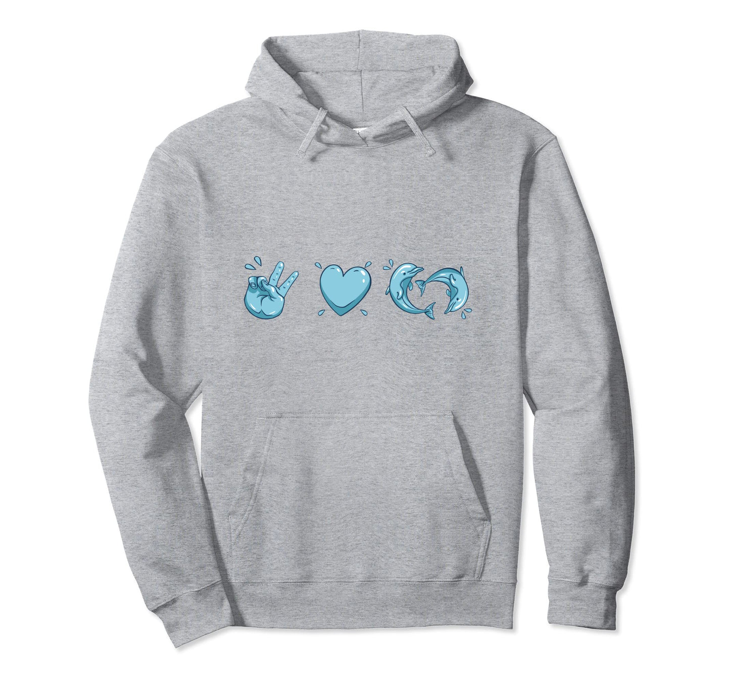 Peace Heart Love Dolphin Hoodie - Fun Novelty Design for Adults - T-Shirt, Sweatshirt, Hoodie