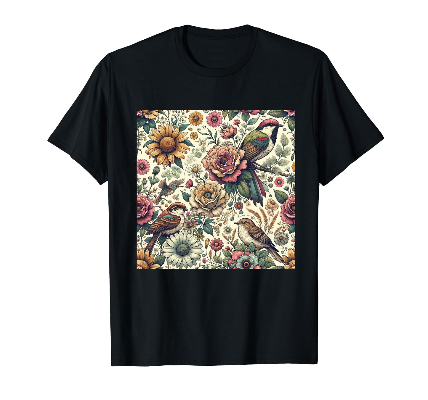 Flowers And Birds Nature Floral Art Boho T-Shirt - Novelty Apparel Unisex - T-Shirt, Sweatshirt, Hoodie