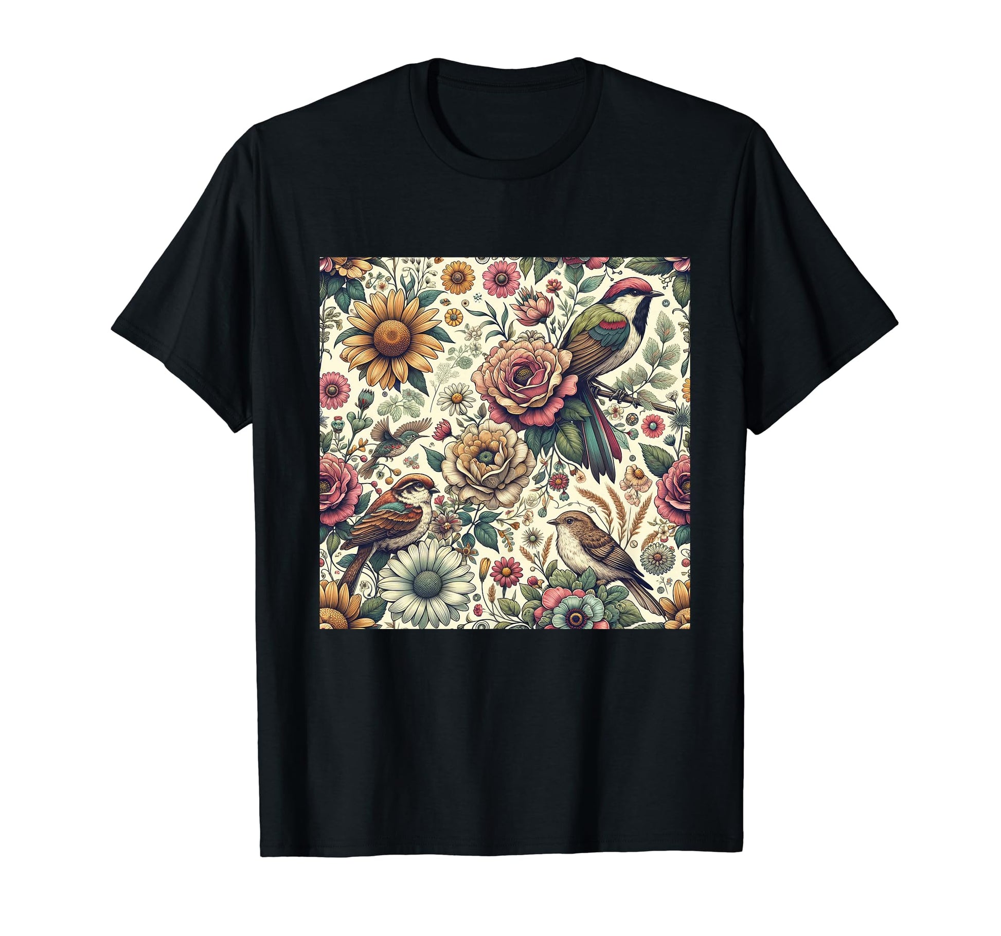 Flowers And Birds Nature Floral Art Boho T-Shirt - Novelty Apparel Unisex - T-Shirt, Sweatshirt, Hoodie