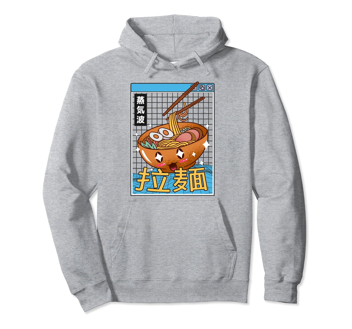 Ramen Noodles Bowl Kawaii Grid Vaporwave Hoodie - Graphic Print Unisex - T-Shirt, Sweatshirt, Hoodie