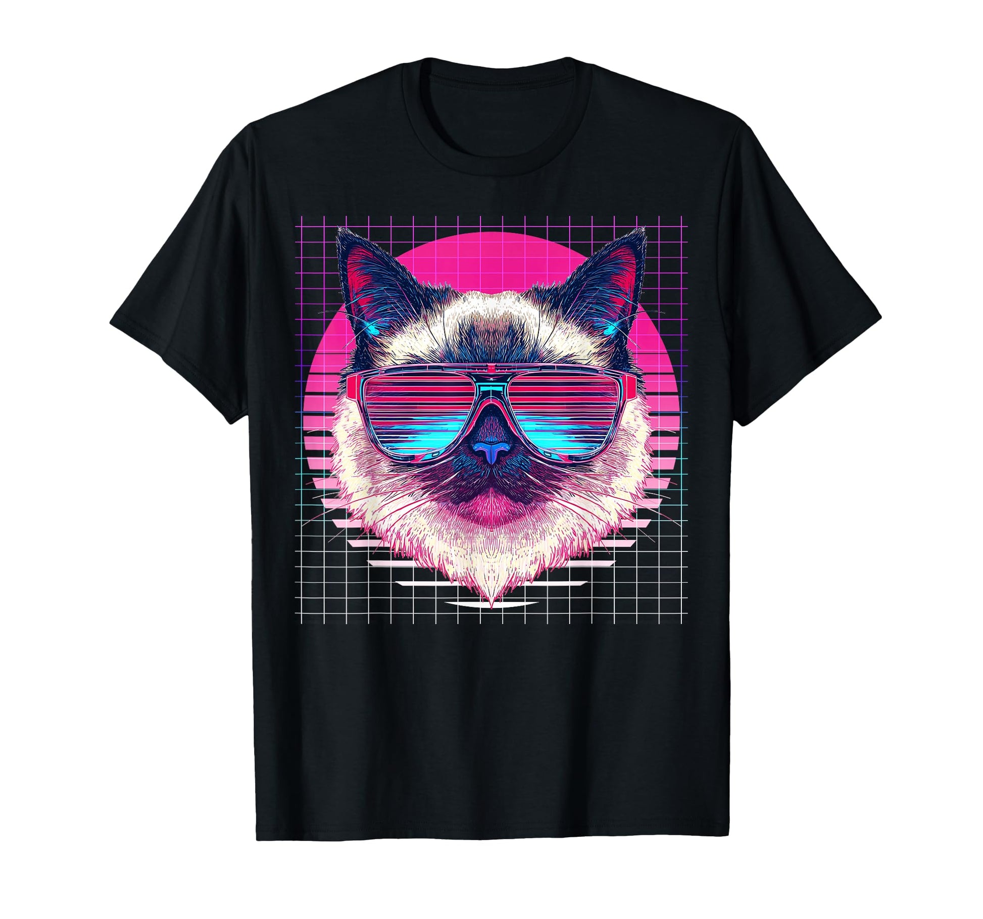 Birman Sunglasses Cat Vaporwave T-Shirt - Fun Novelty Design Unisex - T-Shirt, Sweatshirt, Hoodie