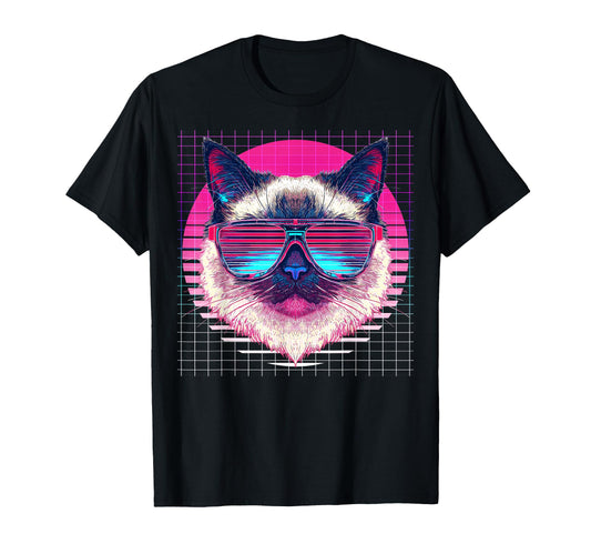 Birman Sunglasses Cat Vaporwave T-Shirt - Fun Novelty Design Unisex - T-Shirt, Sweatshirt, Hoodie