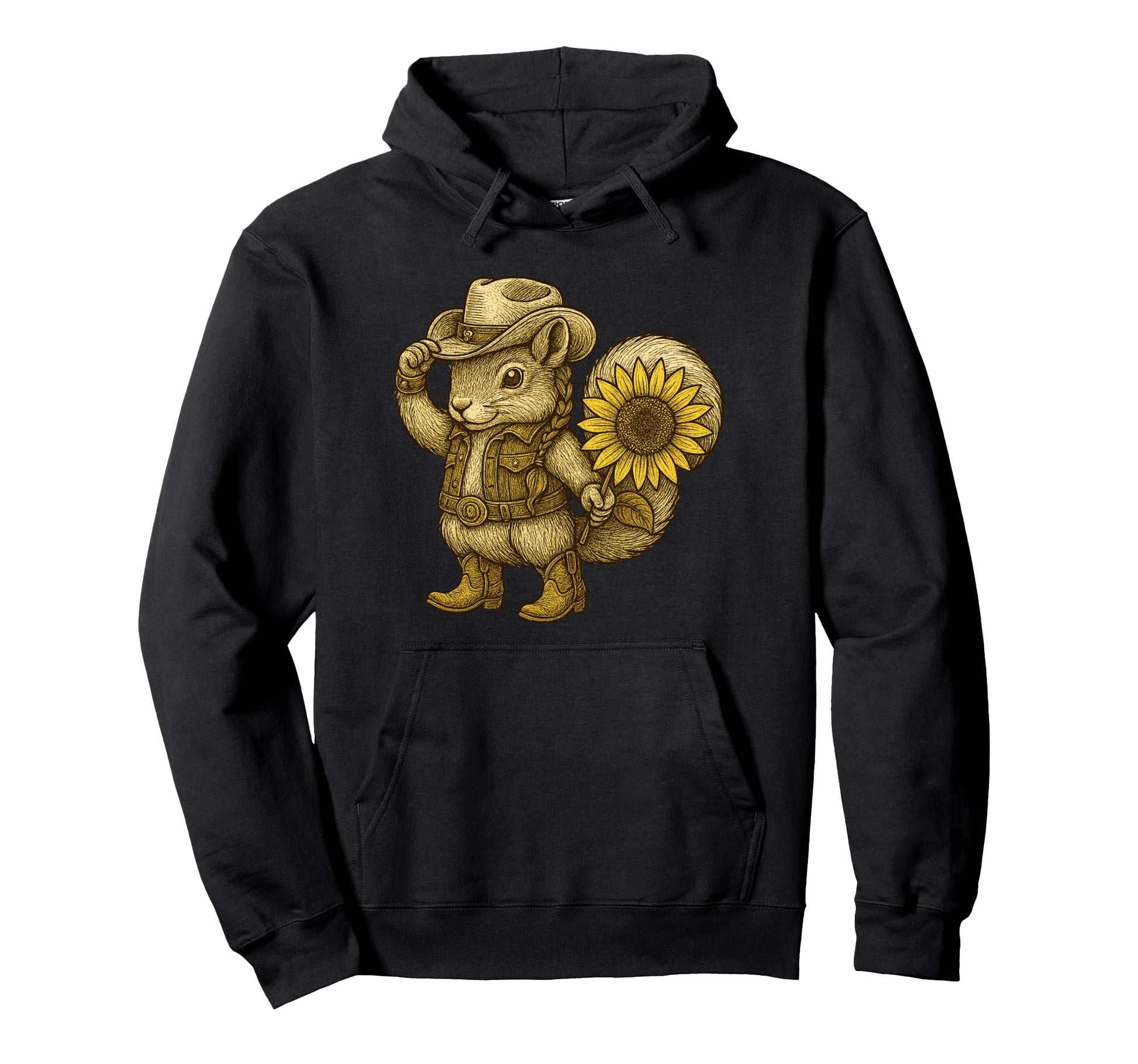 Cowgirl Squirrel Sunflower Western Art Hoodie - Graphic Print Men Women - T-Shirt, Sweatshirt, Hoodie