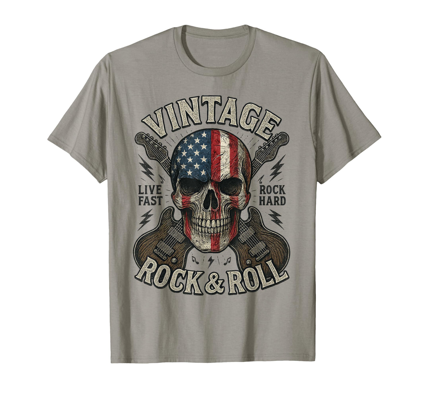 Rock Skull American Flag Guitar Rock T-Shirt - Fun Novelty Design Unisex - T-Shirt, Sweatshirt, Hoodie