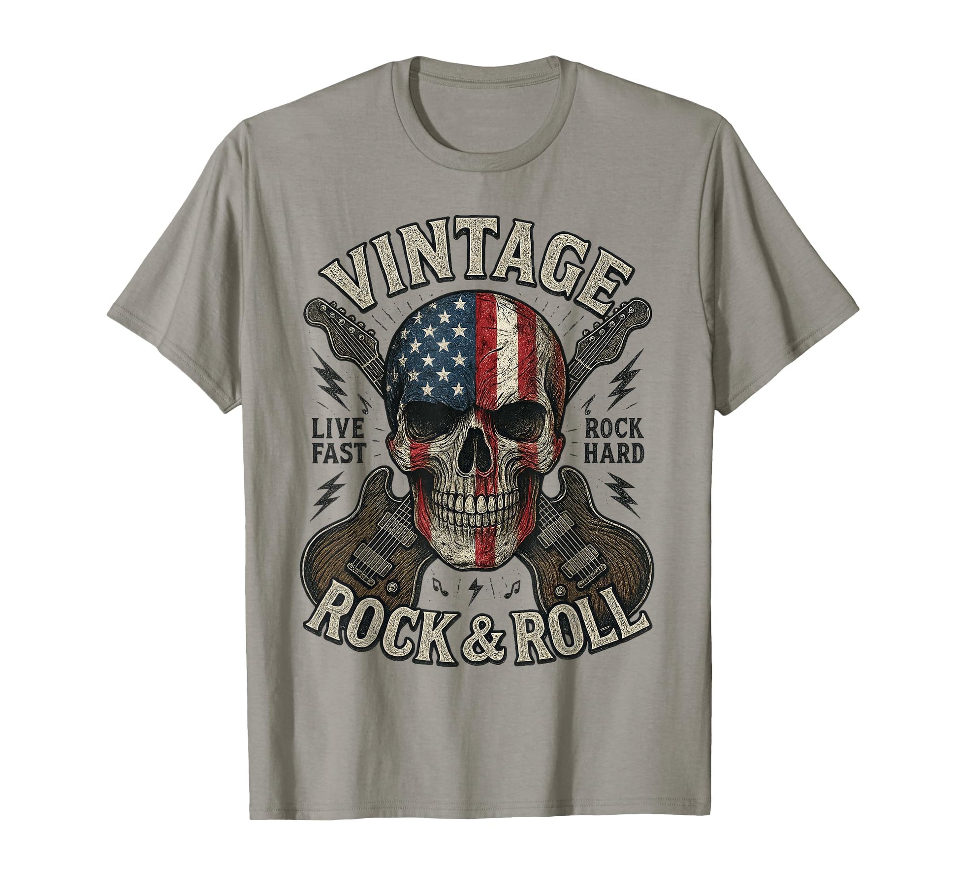 Rock Skull American Flag Guitar Rock T-Shirt - Fun Novelty Design Unisex - T-Shirt, Sweatshirt, Hoodie