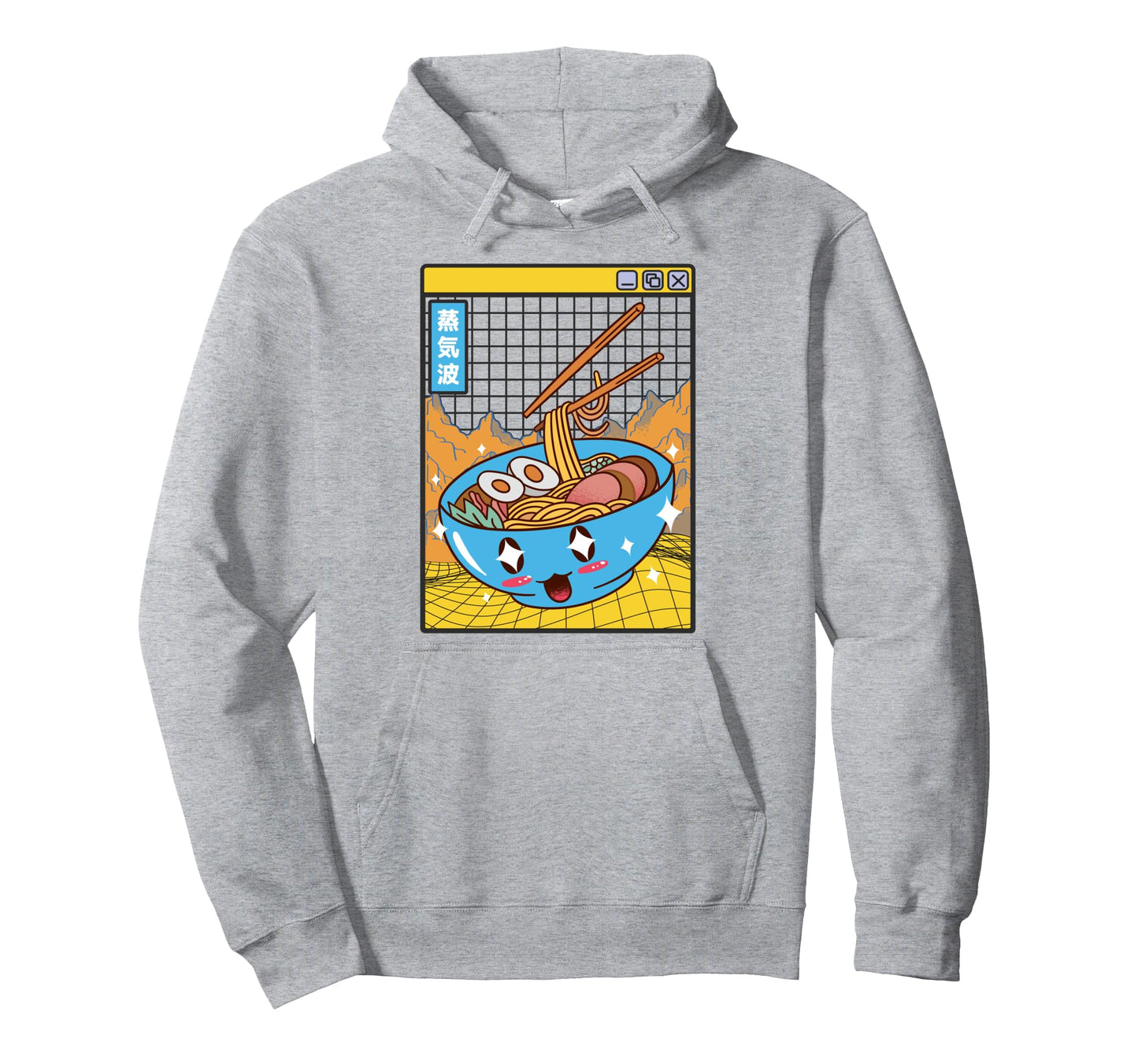 Ramen Noodles Bowl Kawaii Grid Vaporwave Hoodie - Graphic Print Men Women - T-Shirt, Sweatshirt, Hoodie