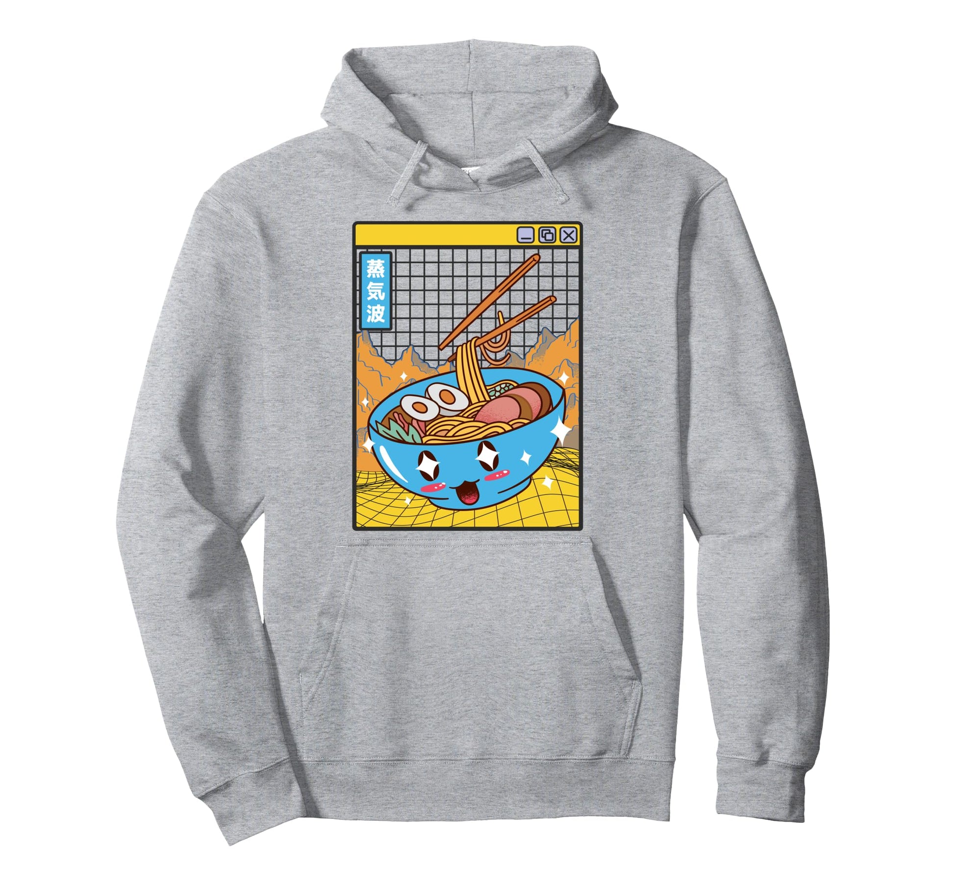 Ramen Noodles Bowl Kawaii Grid Vaporwave Hoodie - Graphic Print Men Women - T-Shirt, Sweatshirt, Hoodie