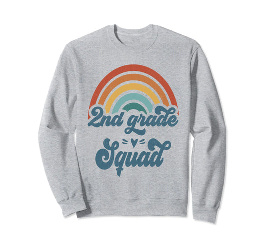 2Nd Grade Squad Groovy Rainbow Sweatshirt - Unique Graphic Men Women - T-Shirt, Sweatshirt, Hoodie
