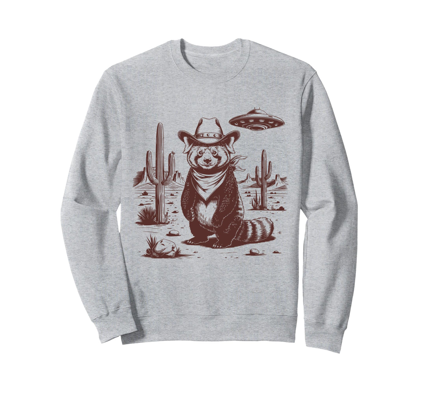 Red Panda Ufo Western Alien 90S Cowboy Sweatshirt - Graphic Print Unisex - T-Shirt, Sweatshirt, Hoodie