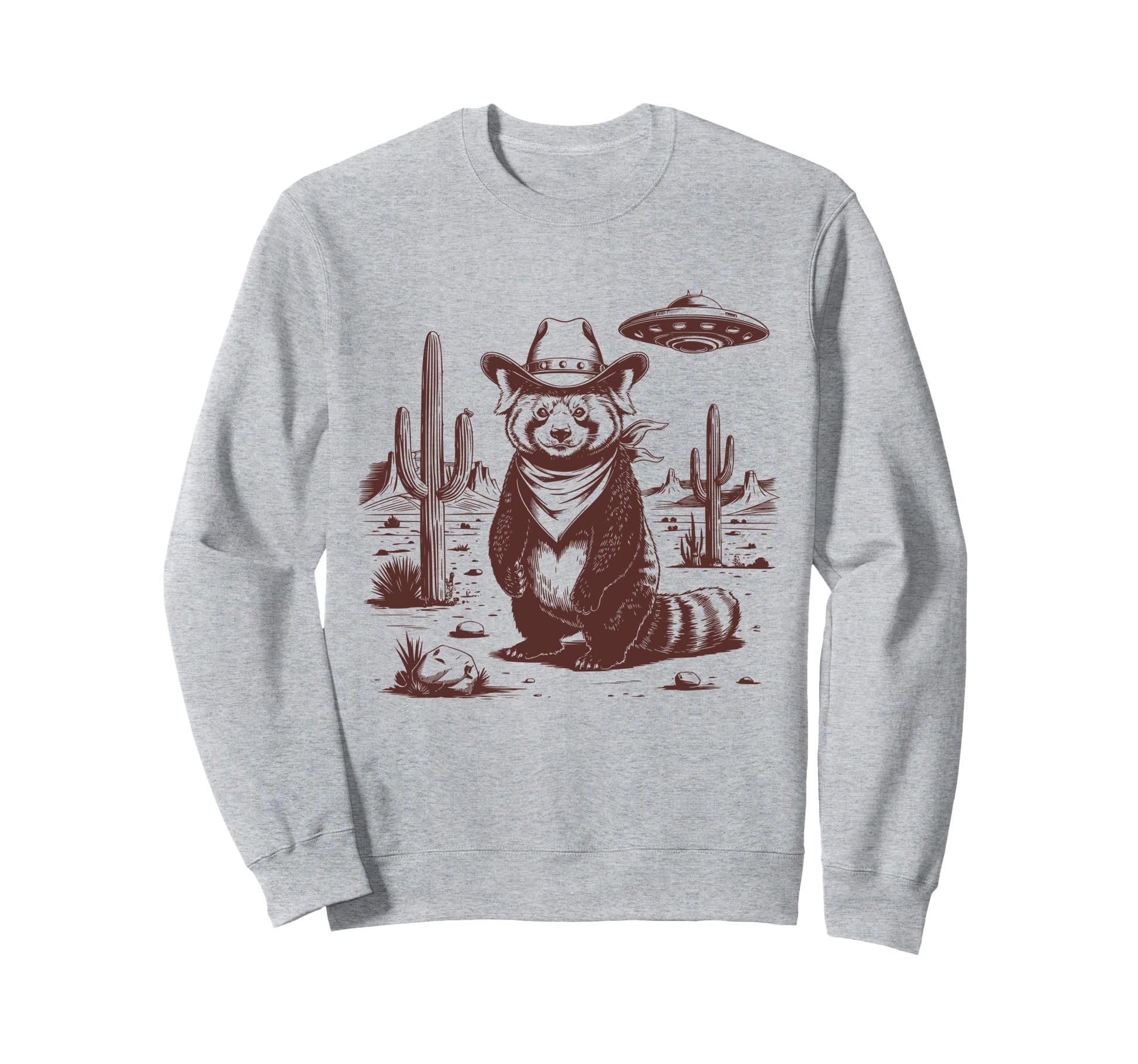 Red Panda Ufo Western Alien 90S Cowboy Sweatshirt - Graphic Print Unisex - T-Shirt, Sweatshirt, Hoodie