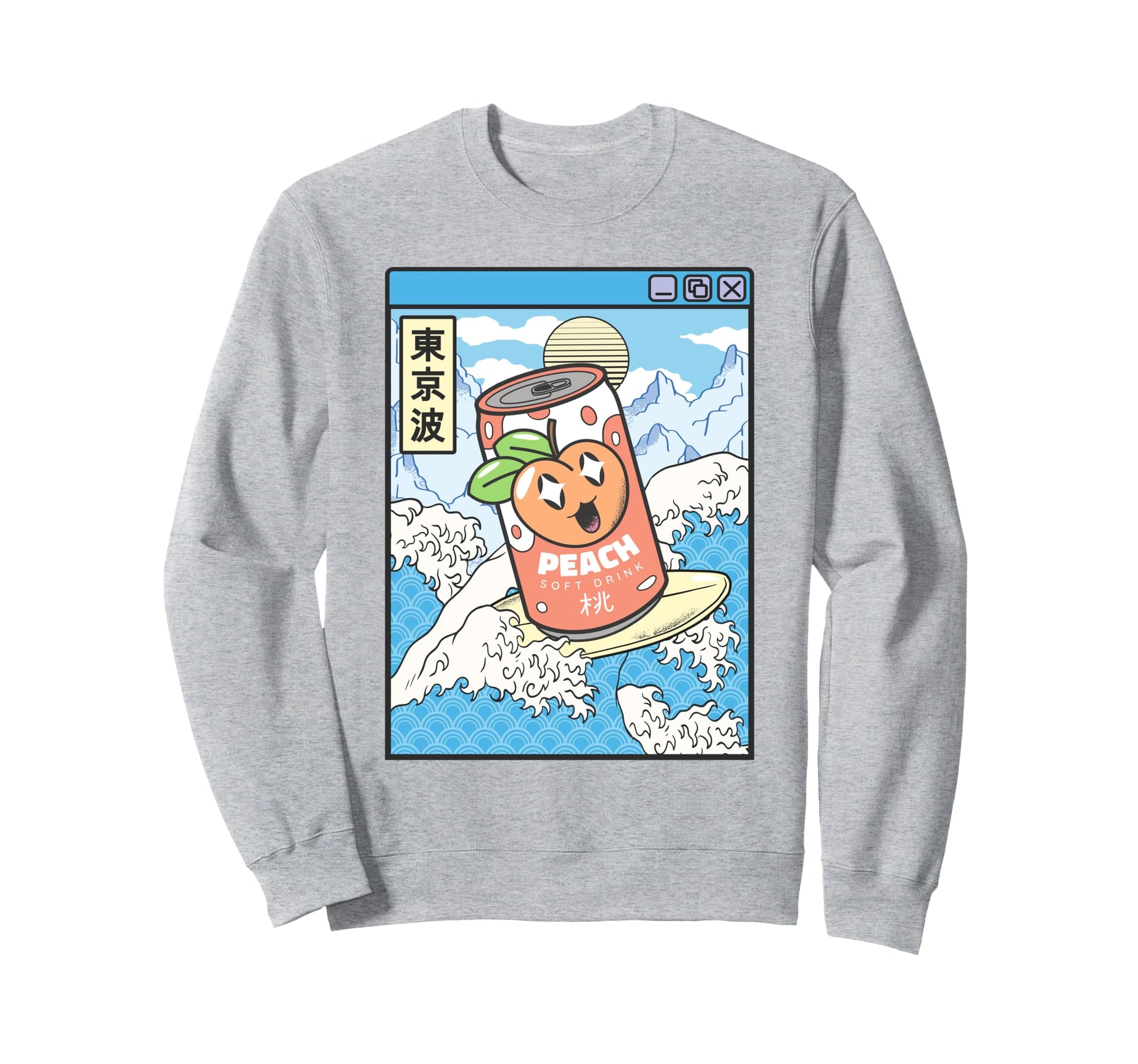 Surfing Peach Soda Japanese Waves Sweatshirt - Minimalist Print for Adults - T-Shirt, Sweatshirt, Hoodie
