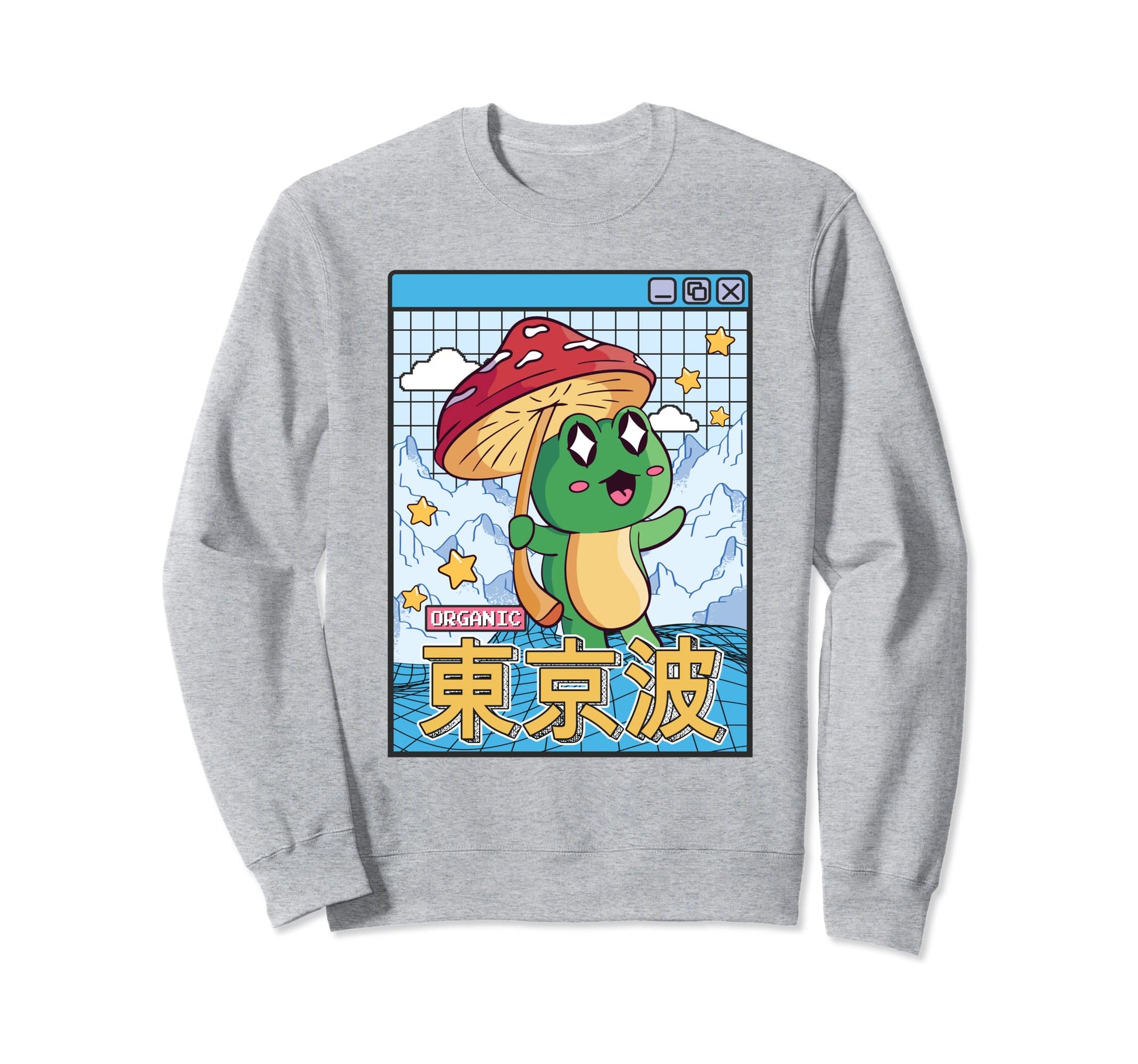 Frog Mushroom Kawaii Vaporwave Sweatshirt - Fun Novelty Design Unisex - T-Shirt, Sweatshirt, Hoodie