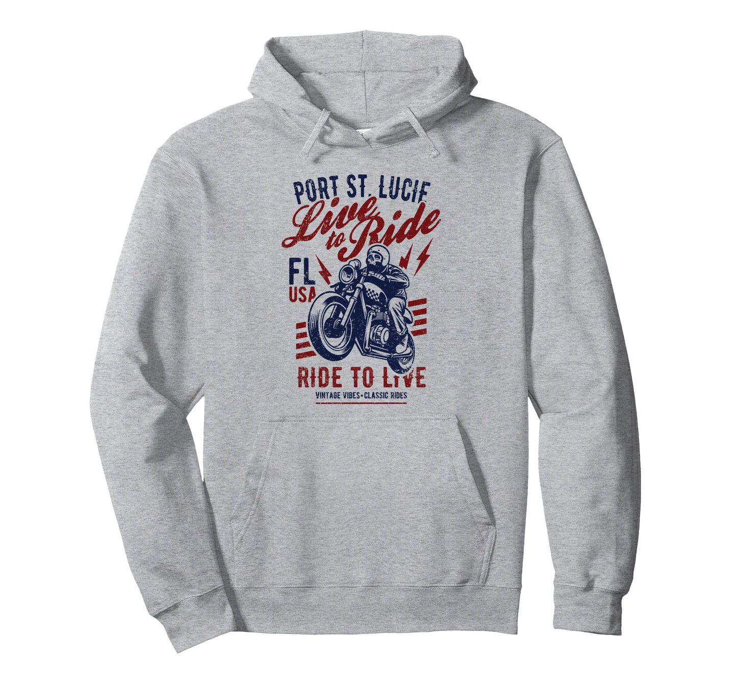 Port St Lucie Florida Motorcycle Skull Rider Hoodie - Graphic Print Unisex - T-Shirt, Sweatshirt, Hoodie