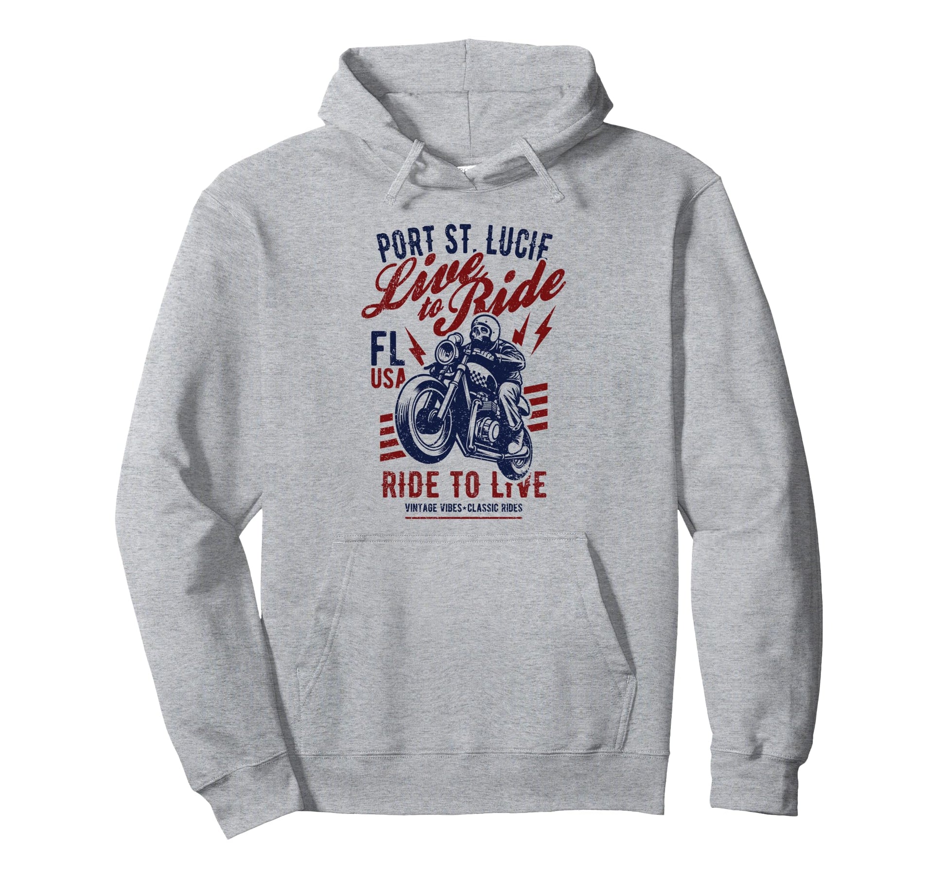 Port St Lucie Florida Motorcycle Skull Rider Hoodie - Graphic Print Unisex - T-Shirt, Sweatshirt, Hoodie