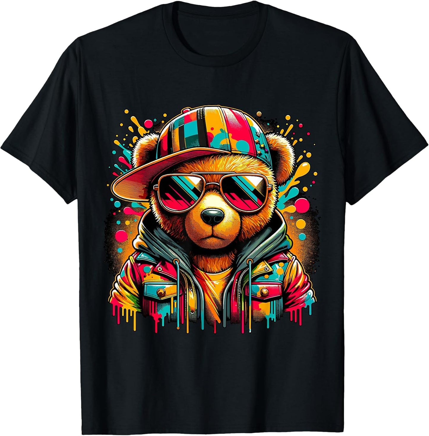 Colorful Hip Hop Teddy Bear with Sunglasses Rap Music - Adult & Kids T-Shirts, Sweatshirts & Hoodies apparel design preview 1