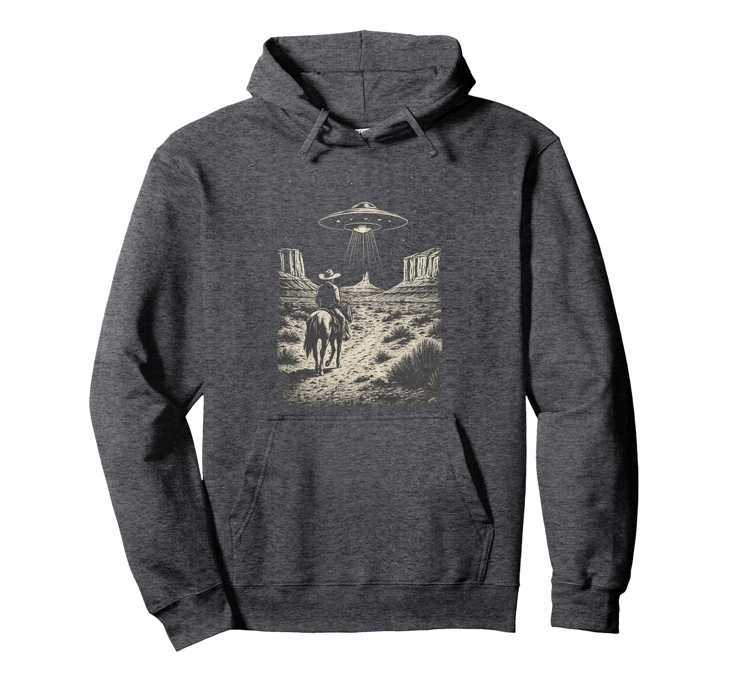 Cowboy Ufo Alien Encounter Horse Western Hoodie - Unique Graphic Men Women - T-Shirt, Sweatshirt, Hoodie