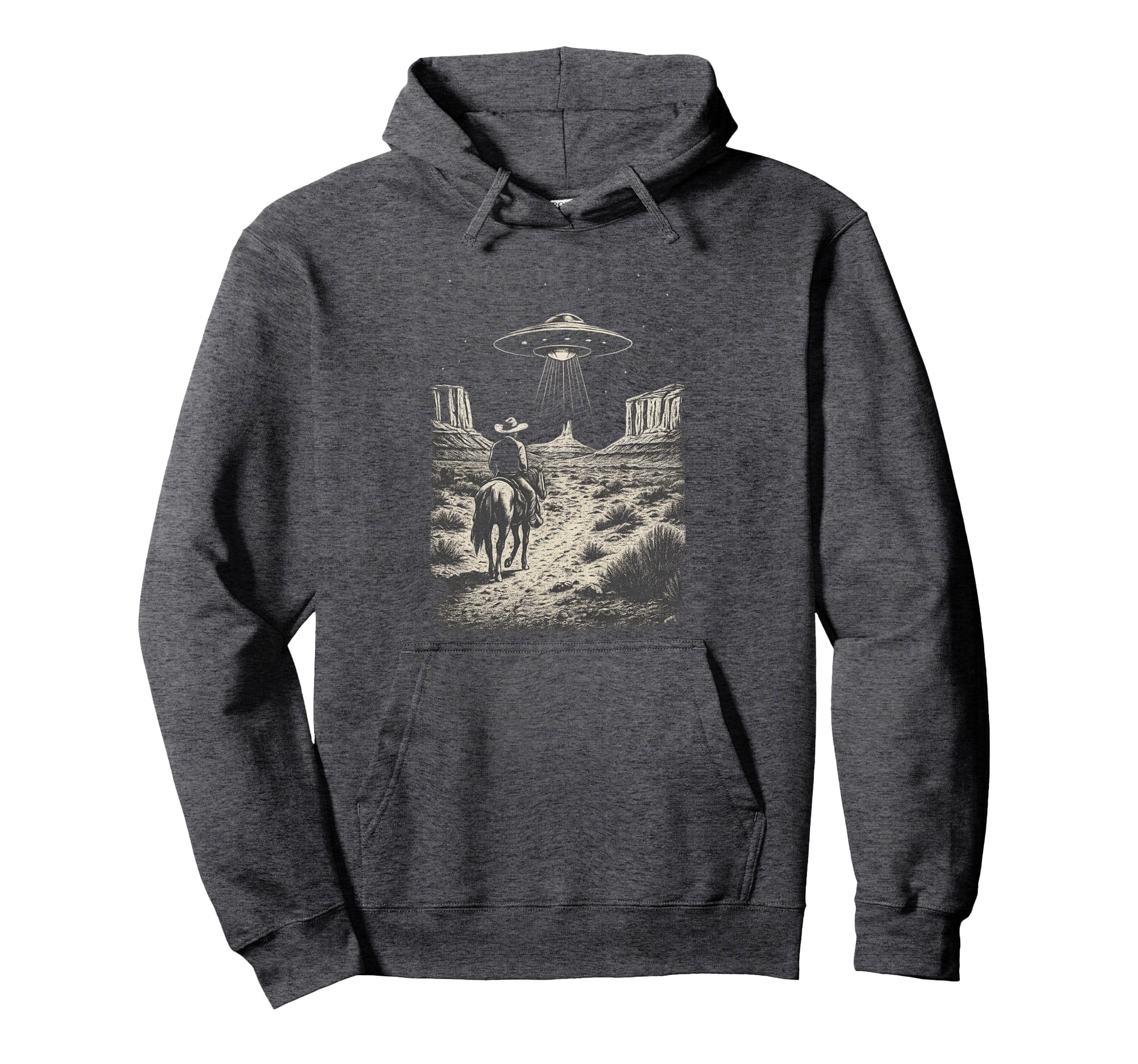 Cowboy Ufo Alien Encounter Horse Western Hoodie - Unique Graphic Men Women - T-Shirt, Sweatshirt, Hoodie