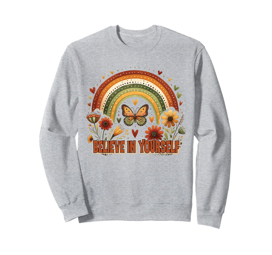 Boho Rainbow Butterfly Floral Sweatshirt - Streetwear Style Men Women - T-Shirt, Sweatshirt, Hoodie