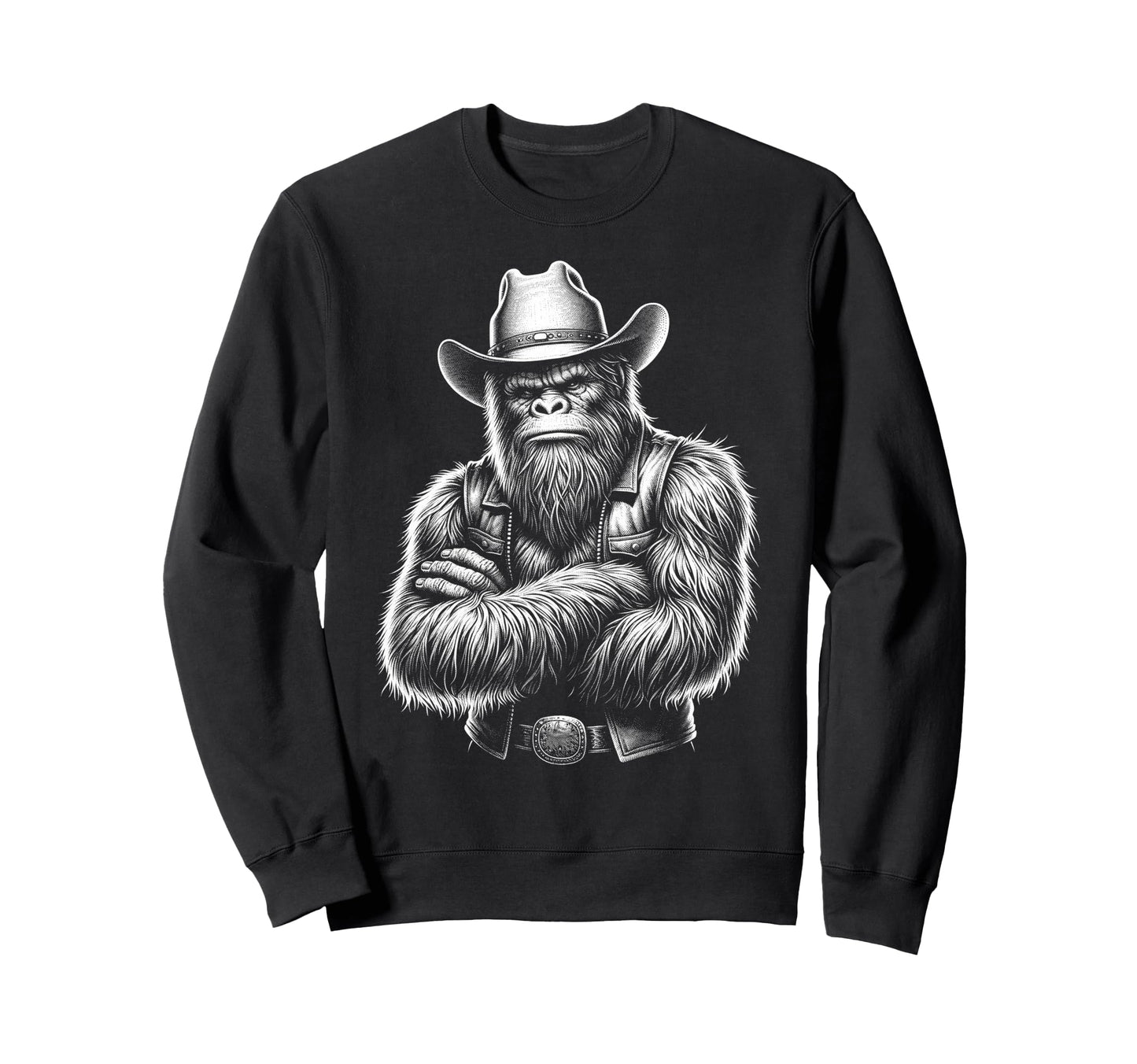 Bigfoot Sasquatch Funny Cowboy Sweatshirt - Graphic Print Men Women - T-Shirt, Sweatshirt, Hoodie