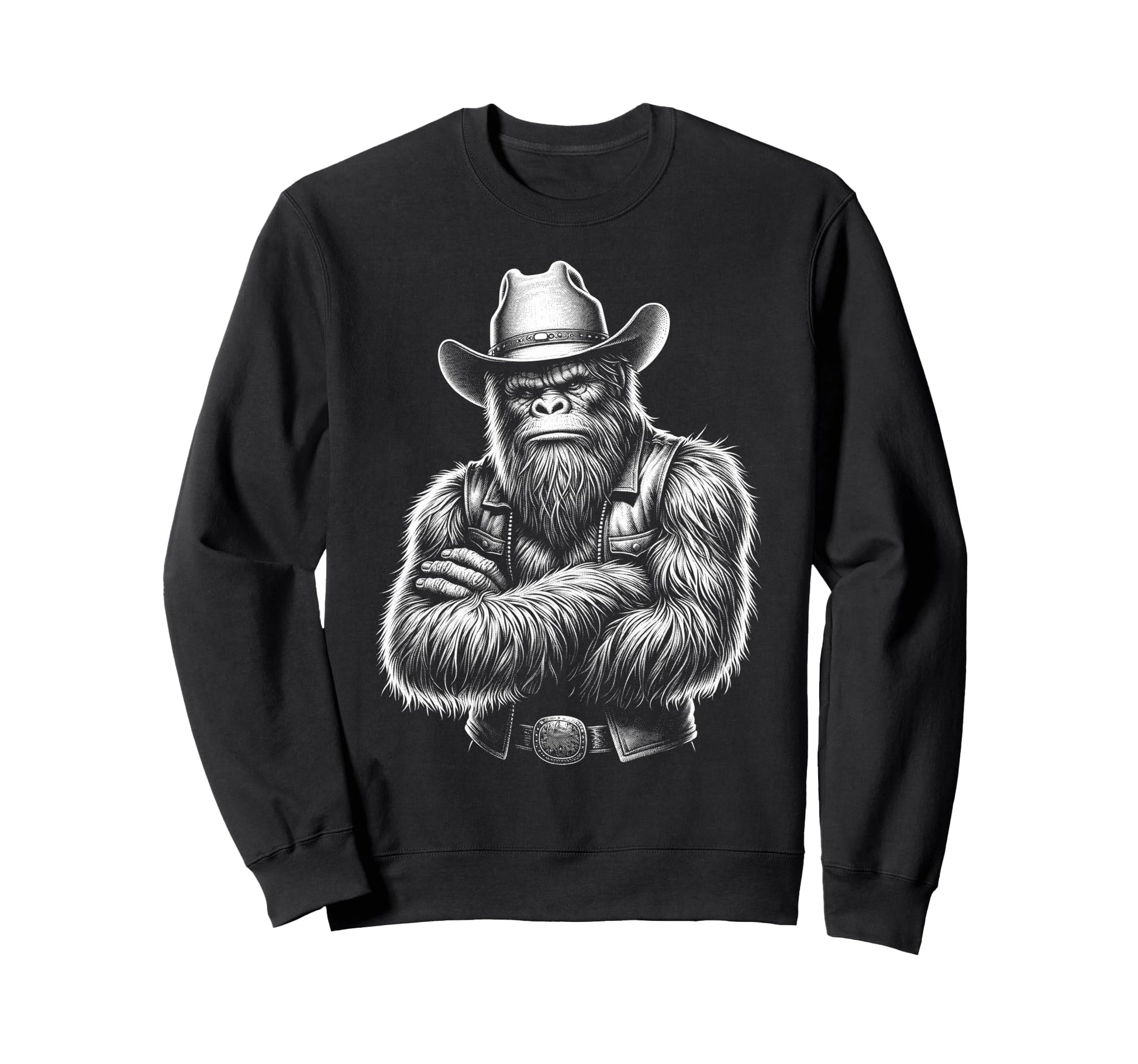 Bigfoot Sasquatch Funny Cowboy Sweatshirt - Graphic Print Men Women - T-Shirt, Sweatshirt, Hoodie