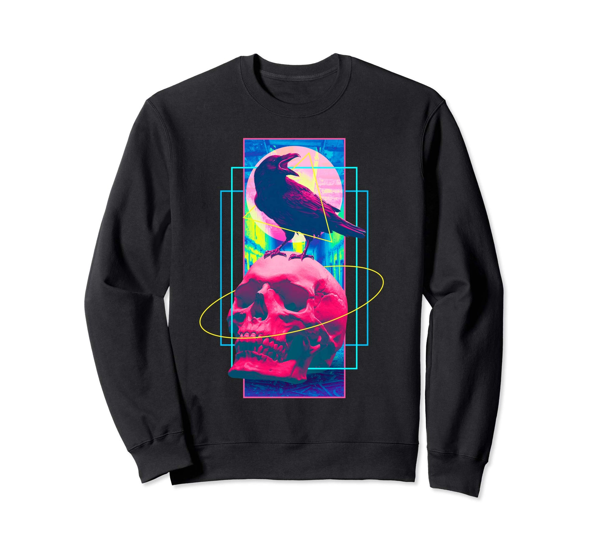 Vaporwave Skull Crow Halloween Sweatshirt - Trendy Graphic for Adults - T-Shirt, Sweatshirt, Hoodie