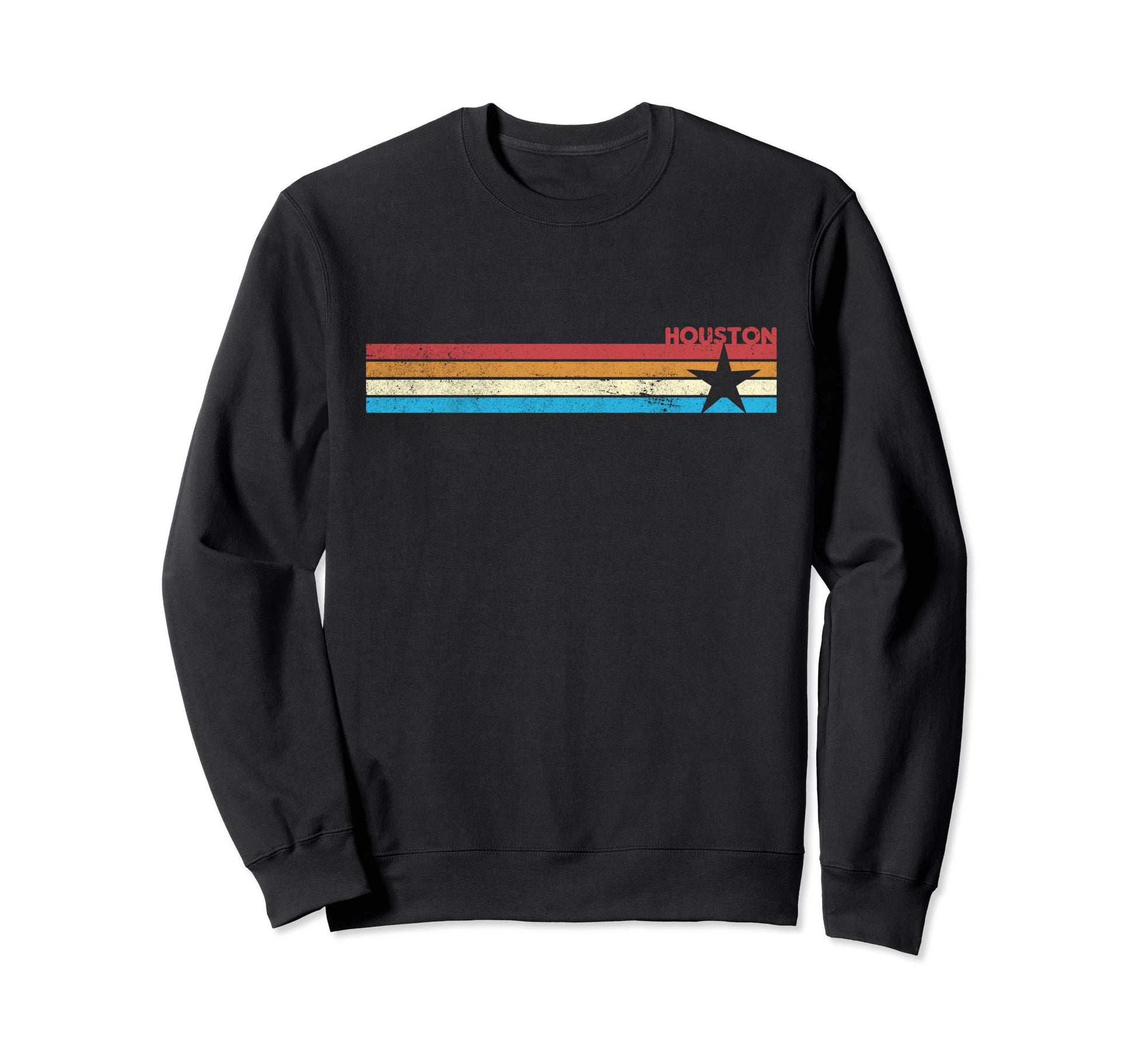 70S Rainbow Stripe Houston Star Sweatshirt - Streetwear Style Unisex - T-Shirt, Sweatshirt, Hoodie