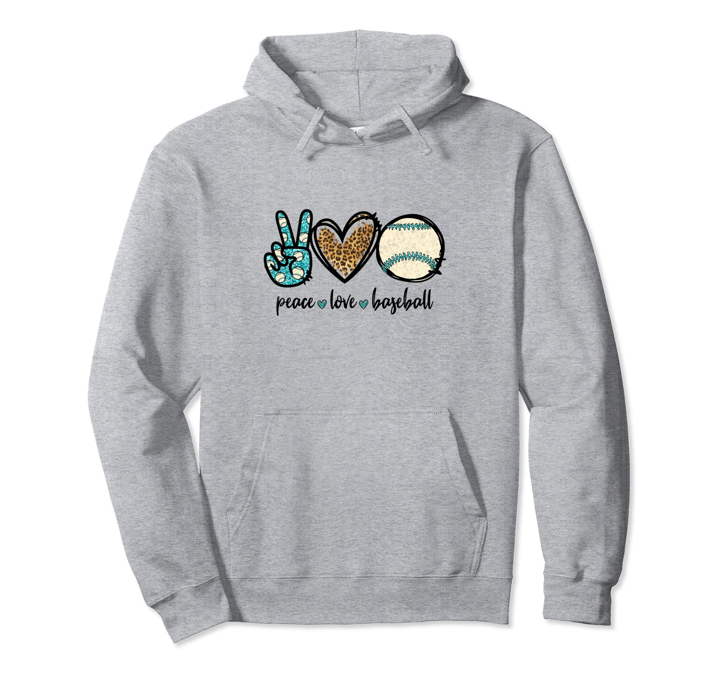 Baseball Lover Leopard Peace Love Hoodie - Casual Everyday Wear Men Women - T-Shirt, Sweatshirt, Hoodie