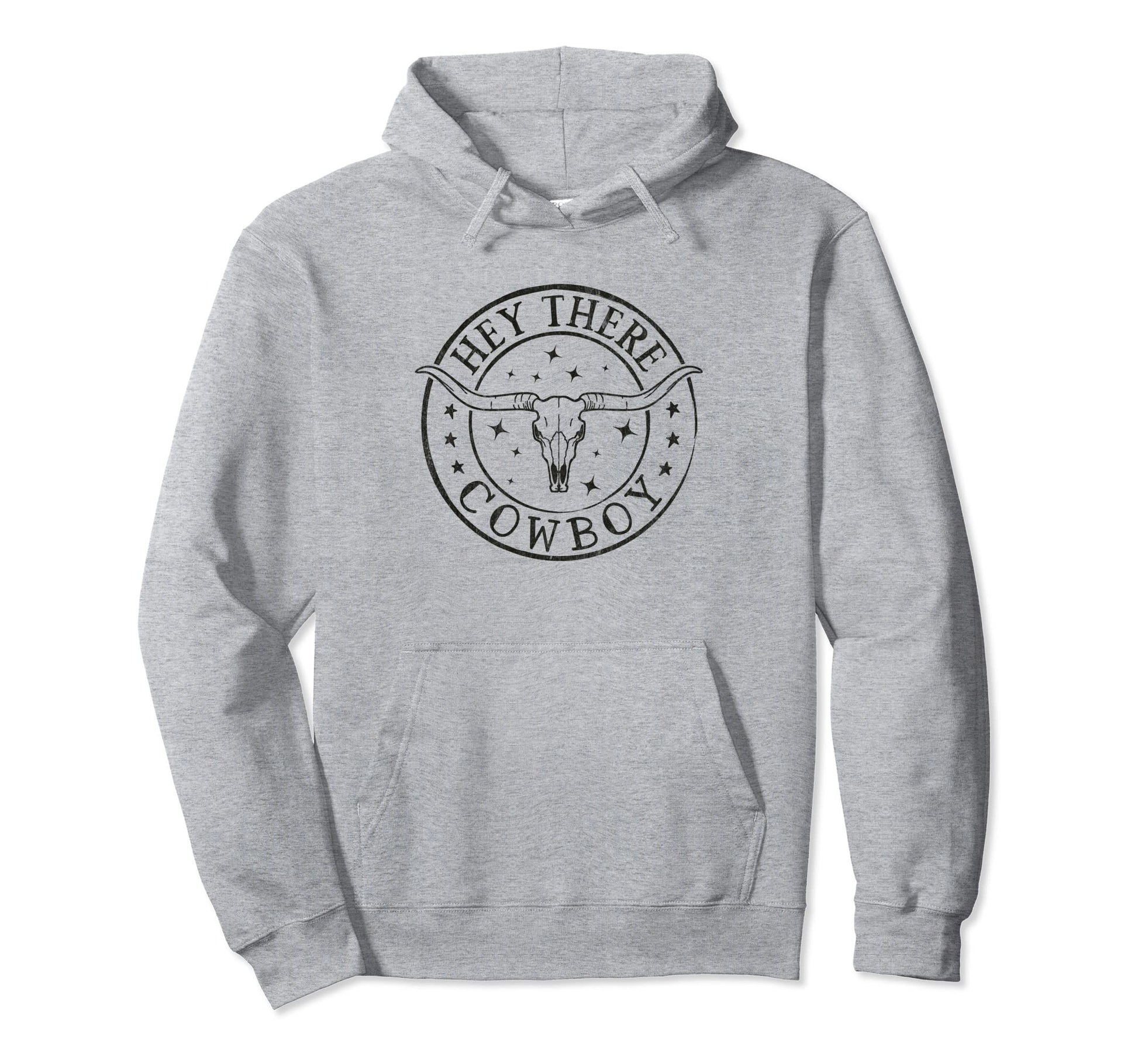 Hey There Cowboy Bull Skull Western Hoodie - Novelty Apparel for Adults - T-Shirt, Sweatshirt, Hoodie