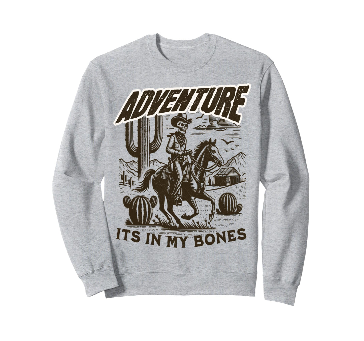 Adventure Cowboy Skeleton Western Sweatshirt - Unique Graphic Unisex - T-Shirt, Sweatshirt, Hoodie