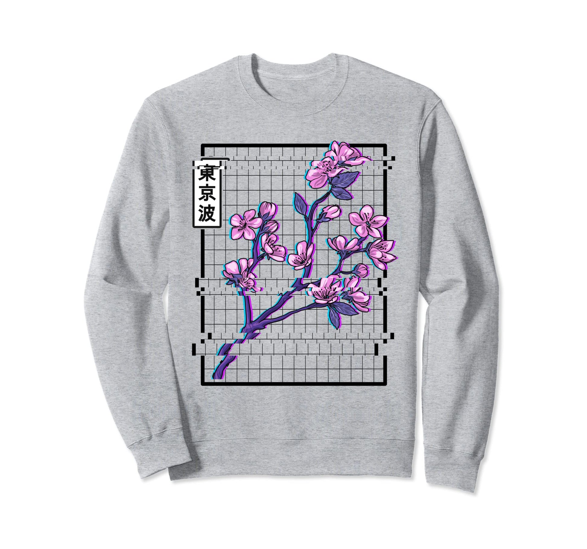 Cherry Blossom Glitch Pastel Sweatshirt - Minimalist Print for Adults - T-Shirt, Sweatshirt, Hoodie
