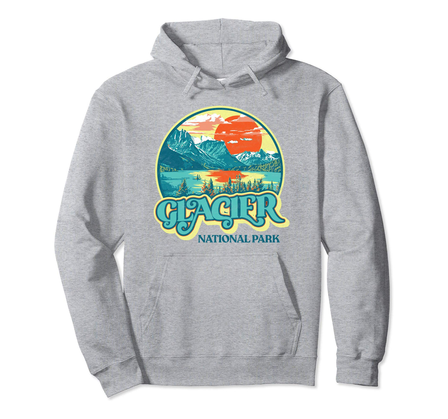 Glacier National Park Montana Colorful 80S Hoodie - Novelty Apparel Unisex - T-Shirt, Sweatshirt, Hoodie