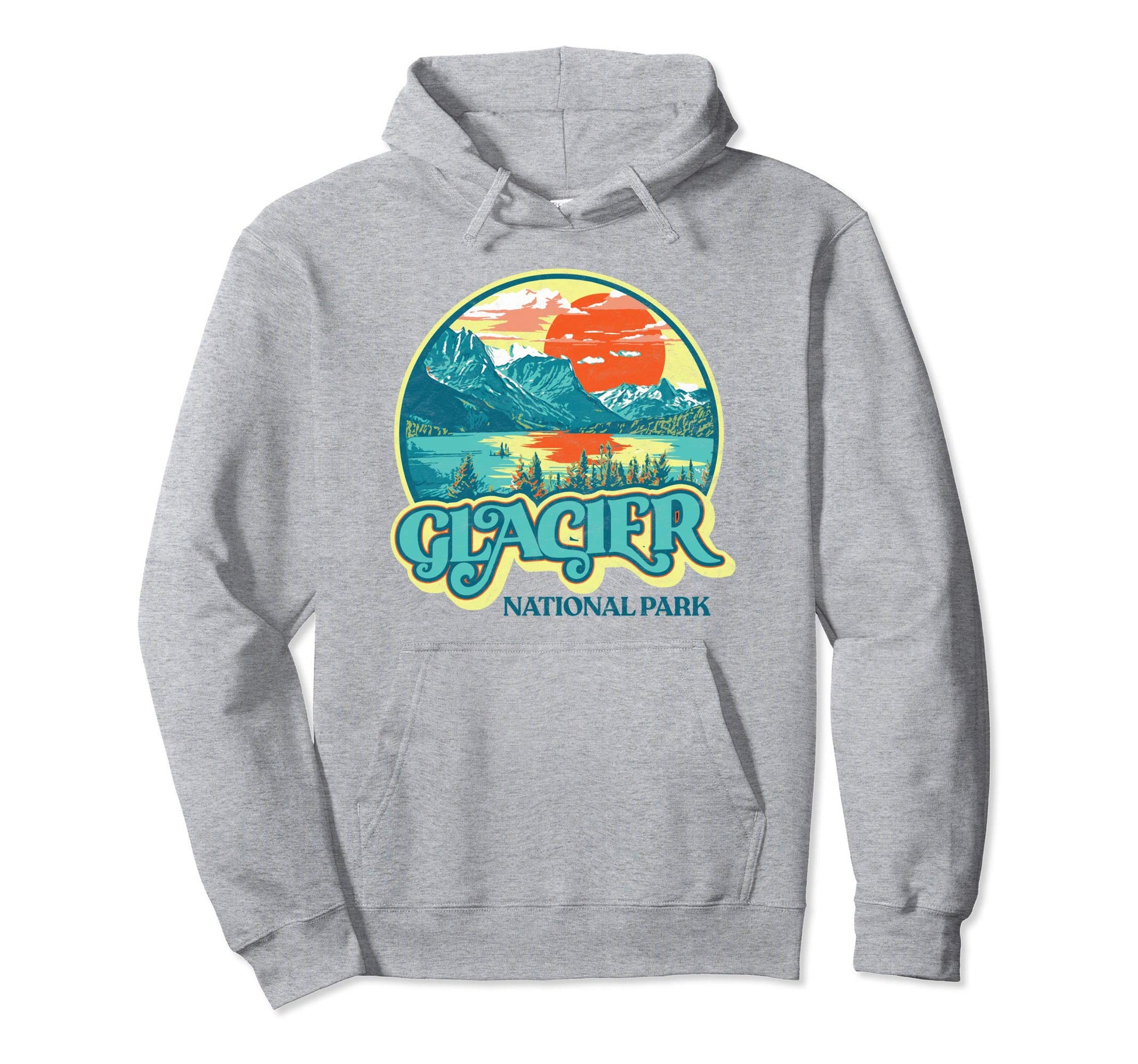 Glacier National Park Montana Colorful 80S Hoodie - Novelty Apparel Unisex - T-Shirt, Sweatshirt, Hoodie