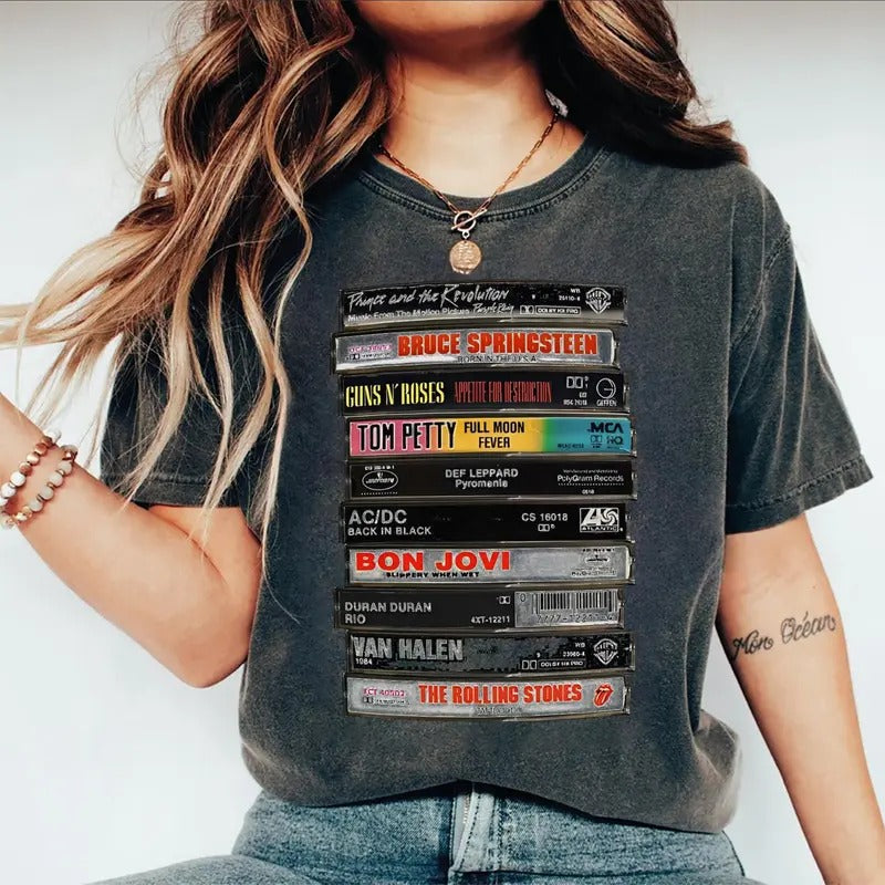 90s Rock Cassettes Tape - Adult & Kids T-Shirts, Sweatshirts & Hoodies apparel design preview 1