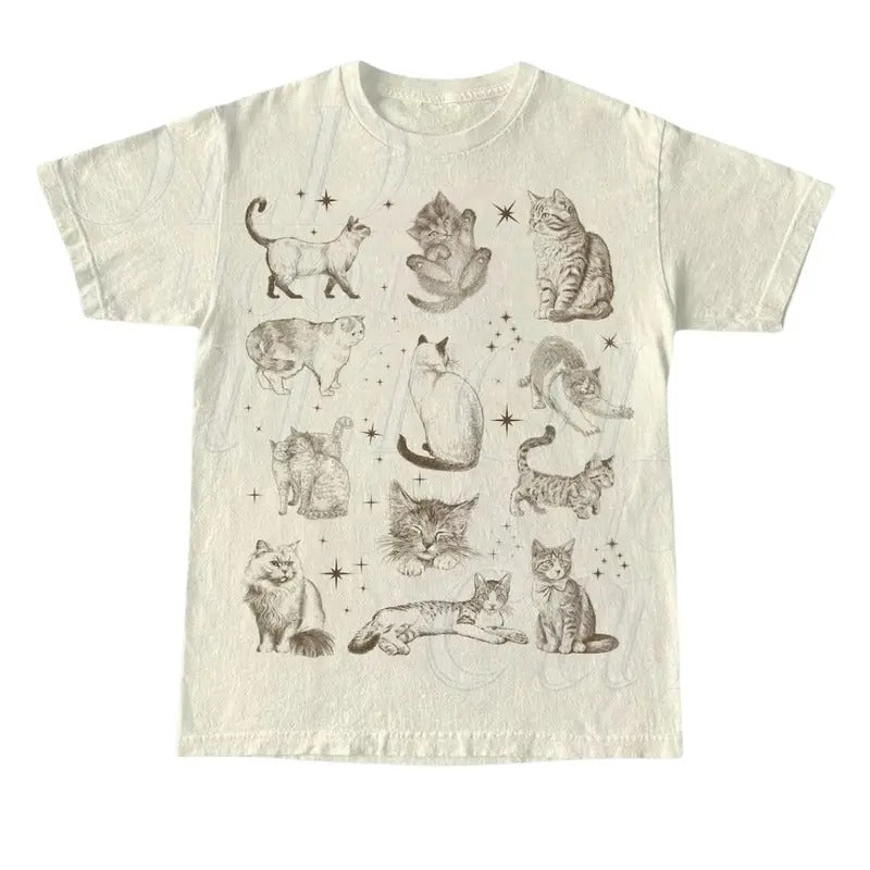 90s Tattoo Cat Retro Kitten Nature Lovers Cats Space - Adult & Kids T-Shirts, Sweatshirts & Hoodies apparel design preview 1