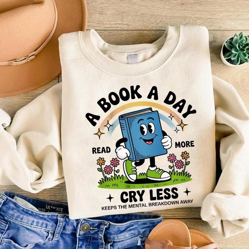 Book Day Cry Less Funny Reading Mental Health Read - Adult & Kids T-Shirts, Sweatshirts & Hoodies apparel design preview 1