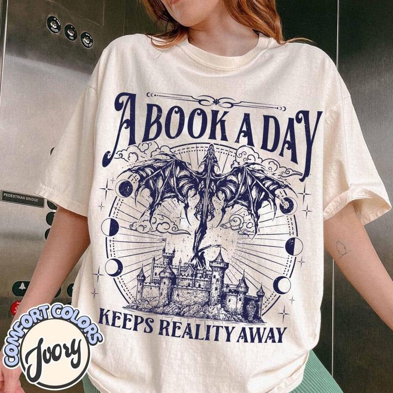 Book Day Dragon Comfort Colors Bookish Club Fantasy - Adult & Kids T-Shirts, Sweatshirts & Hoodies apparel design preview 1