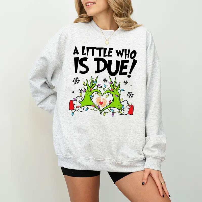 Little Who Is Due Baby Announcement Pregnant Merry - Adult & Kids T-Shirts, Sweatshirts & Hoodies apparel design preview 1