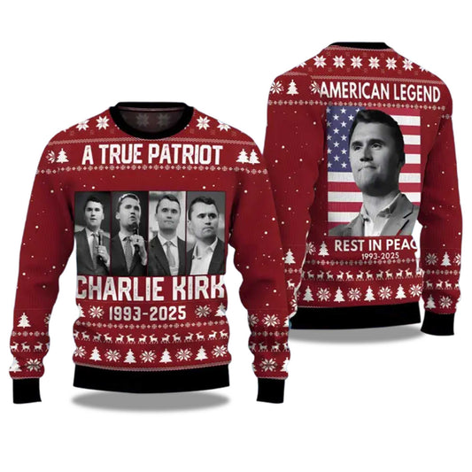 A True Patriot Charlie Kirk 1993 Ugly Christmas Sweater - Holiday Gift product image