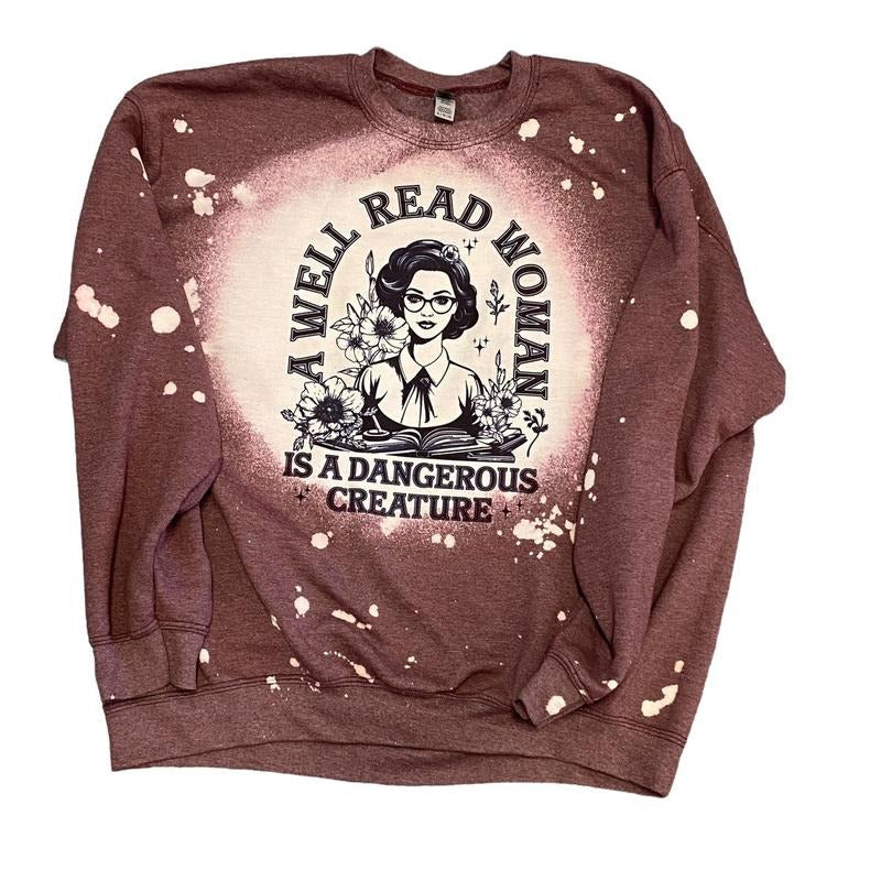 Well Read Woman Is Dangerous Creature Bleached Fit - Adult & Kids T-Shirts, Sweatshirts & Hoodies apparel design preview 1