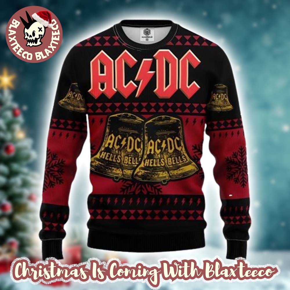 ACDC Signature Hells Bells Xmas Knitted Red And Black Ugly Christmas Sweater - Holiday Gift product image