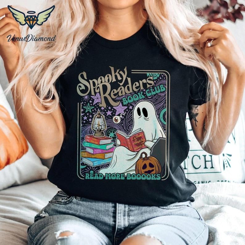 ACOTAR Ghost Books Halloween Reading SJM Spooky - Adult & Kids T-Shirts, Sweatshirts & Hoodies apparel design preview 1